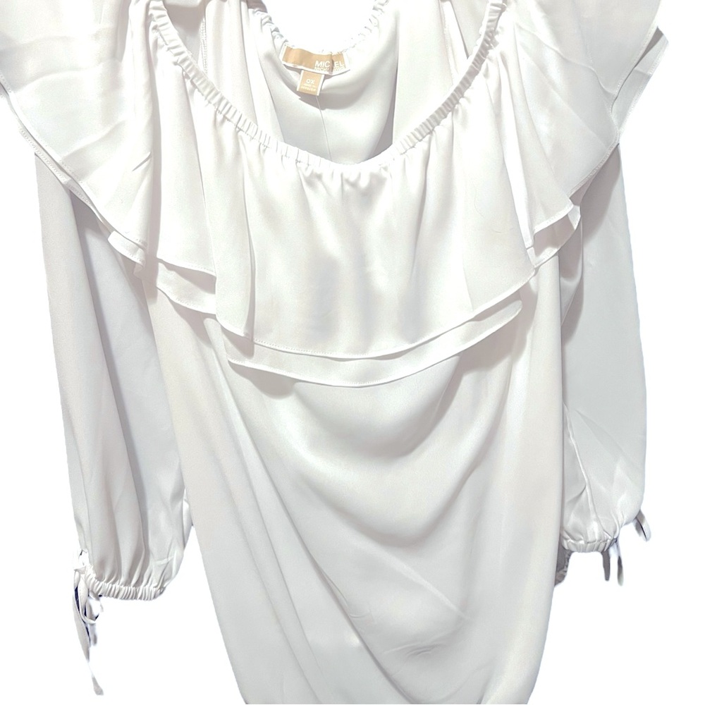 NWT OX MICHAEL KORS OFF THE SHOULDERS Double Layered Blouse w/ gathered sleeves